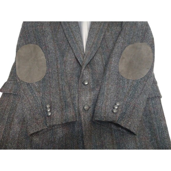 VTG Haggar Blazer 46L Wool Herringbone Tweed Elbow Patch Sport Coat Made in USA - Picture 10 of 16